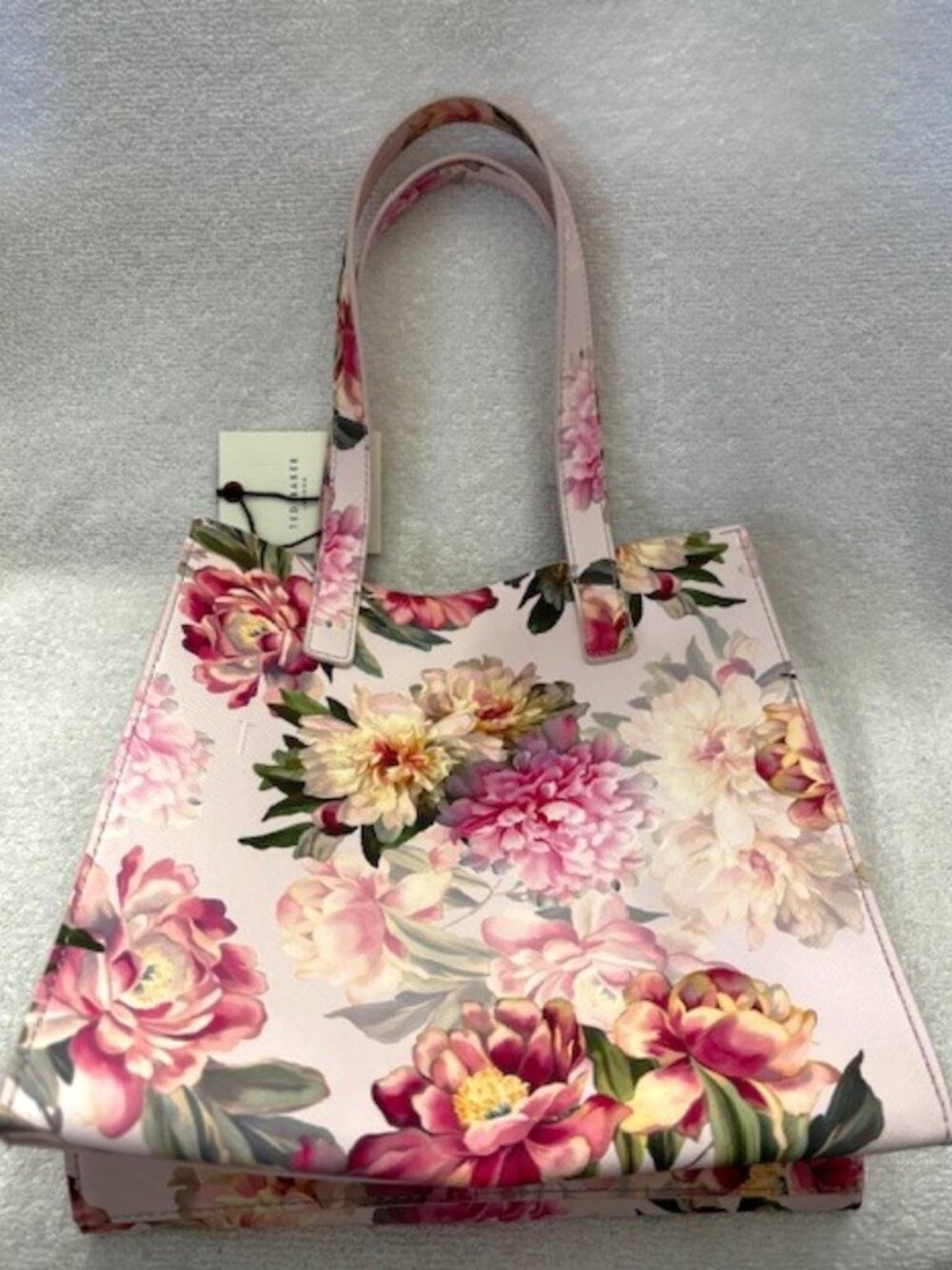 Ted Baker The Icon Pink Peony small floral tote with double strap handles